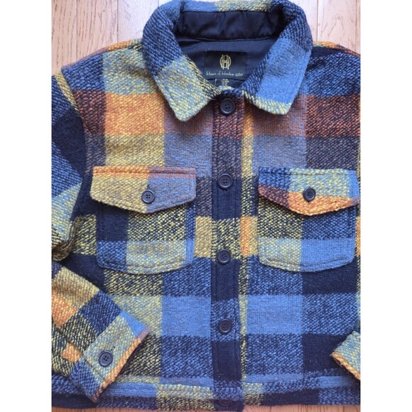 House of Harlow Womens M Plaid Crop Shacket Shirt Jacket Colorful Wool Blend - Picture 2 of 6